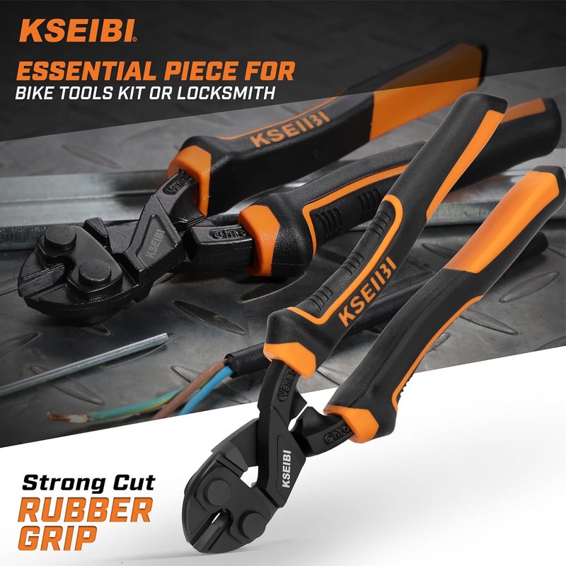 KSEIBI 8-Inch Mini Bolt Cutters Heavy Duty - Compact Bolt Cutter with Anti-Slip Handle for Wire, Cables, Chains, Small Screws - Handy Tool Featuring High Leverage Design and CrMo Blades - 161615 - Image 3